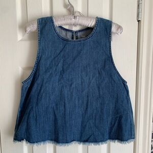 aerie Denim Sleeveless Frayed-Hem Tank Top scandi girl cute comfy casual